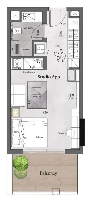 Saray Prime Residence Studio floor plan, 416 sqft