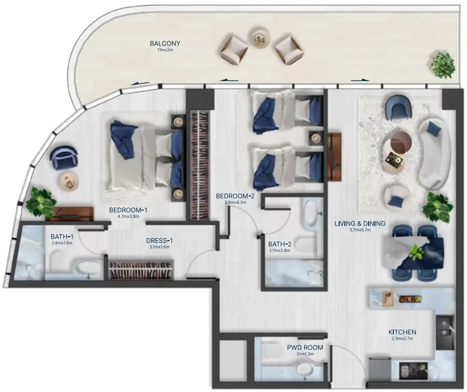 Acacia by BNW Developments 2 bed floor plan, 1,066 sqft