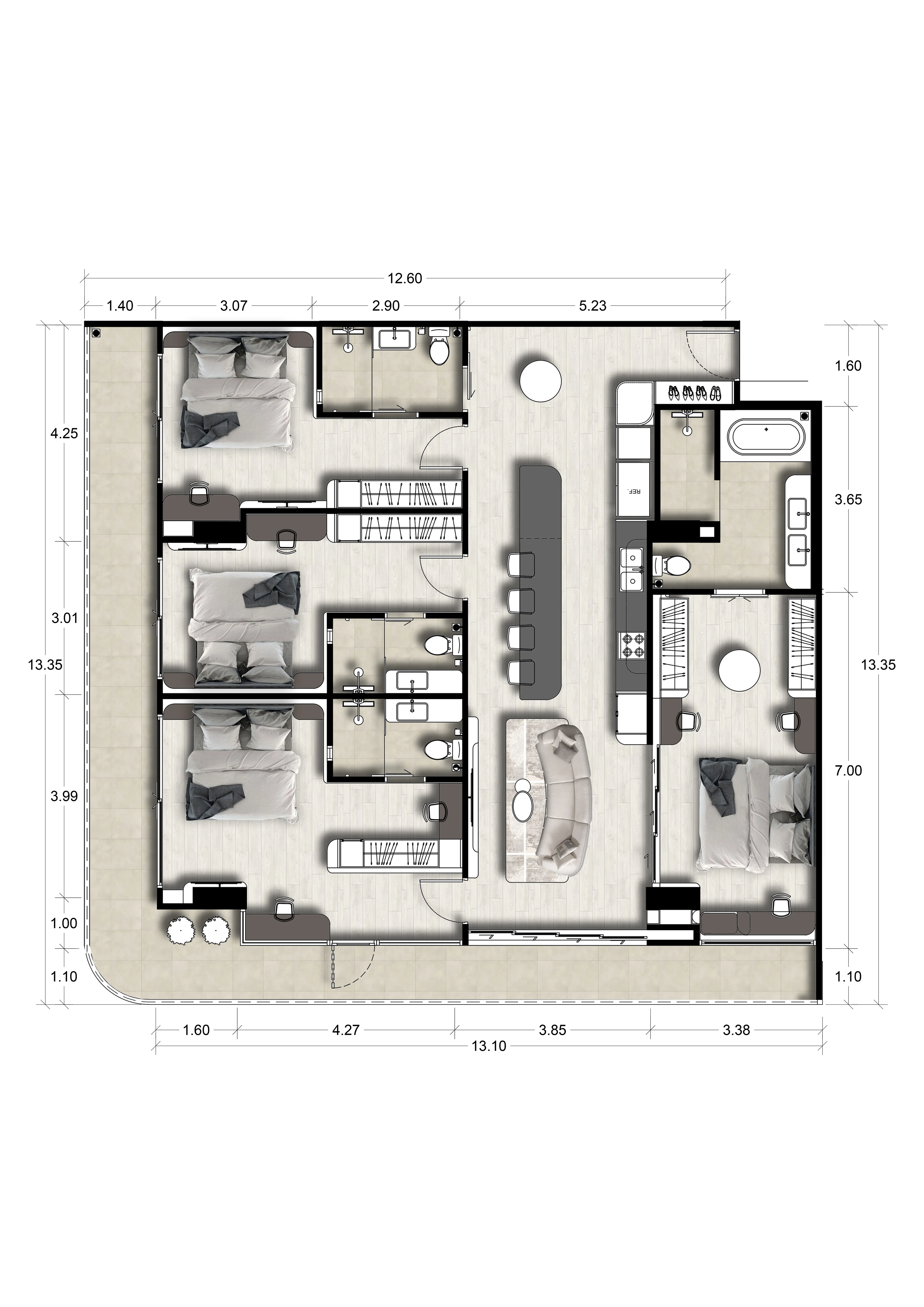 Ever Prime Residences 4 bed floor plan, 1,898 sqft