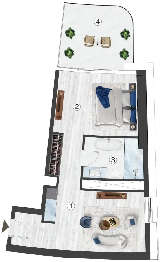Radisson Blu Hotel & Residences Studio floor plan, 516 – 706 sqft
