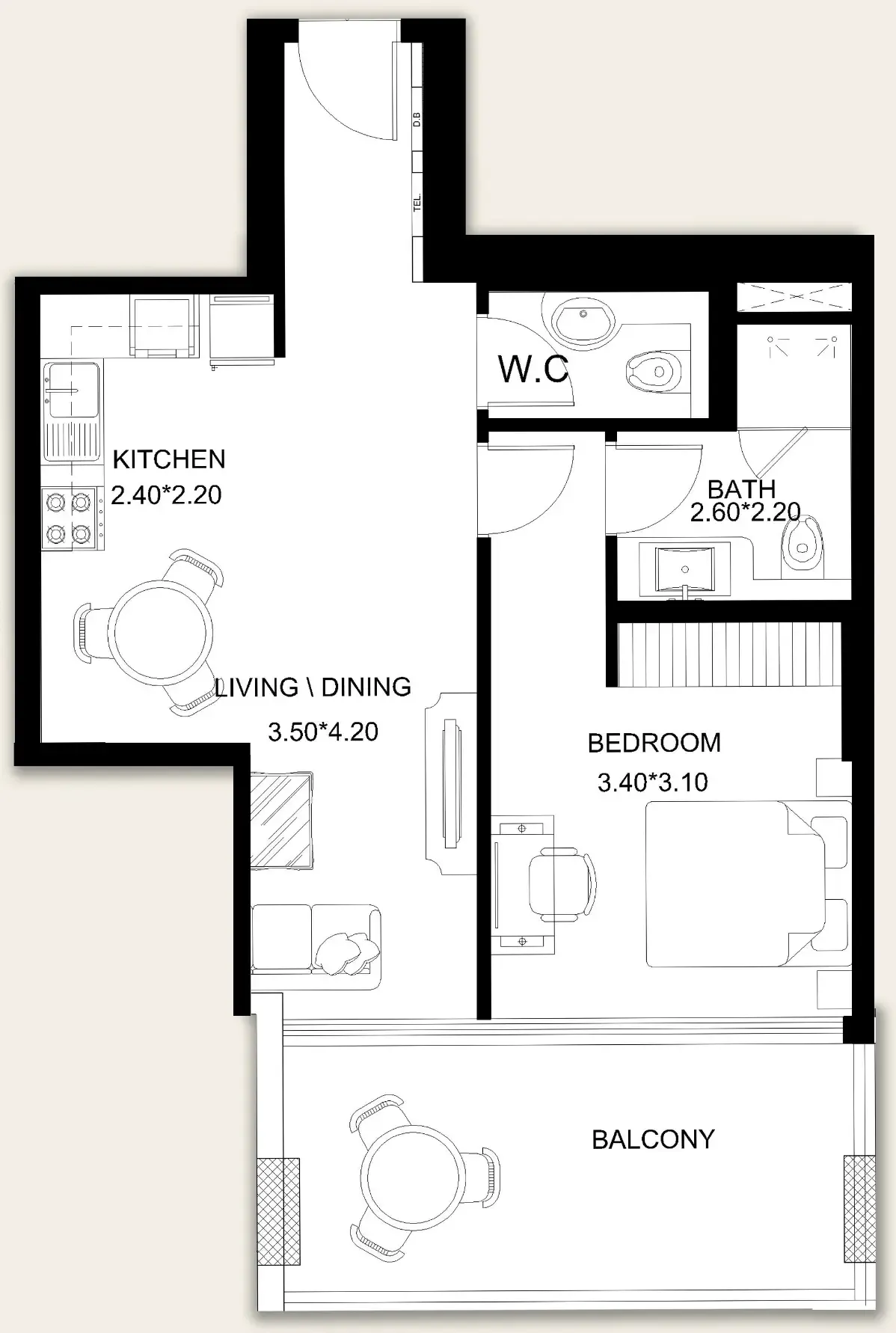 X11 1 bed floor plan, 751 sqft