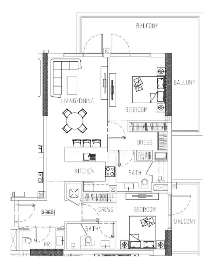 Damac Riverside Views 2 bed floor plan, 1,368 sqft