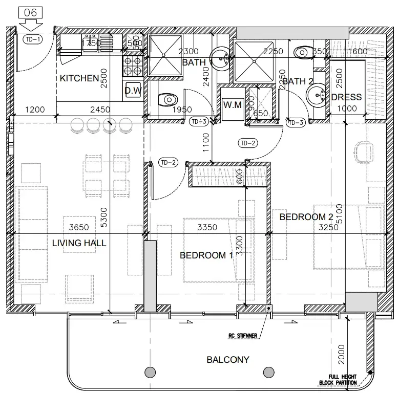 Oak Yard 2 bed floor plan, 1,088 sqft