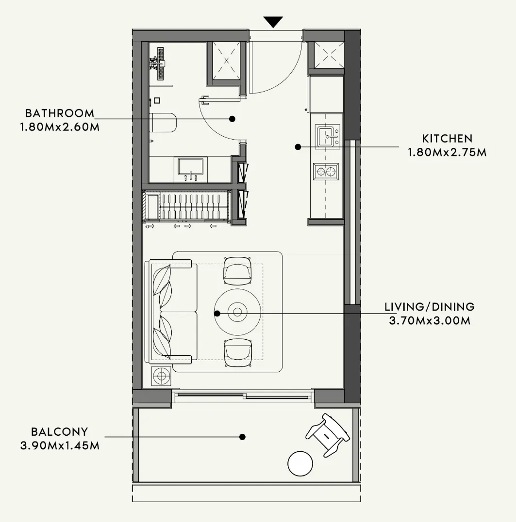 Azizi Venice Studio floor plan, 340 sqft
