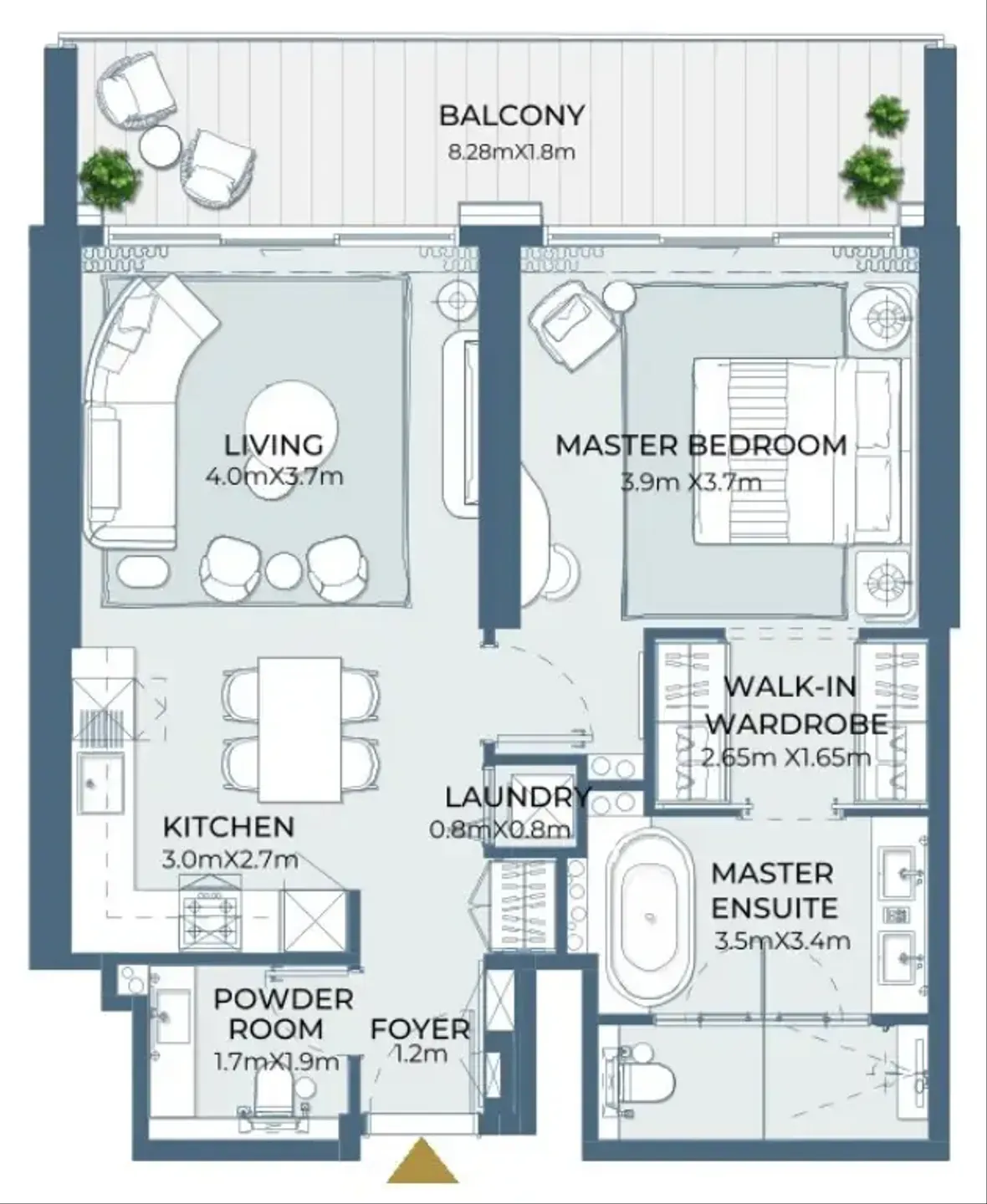 Fairmont Residences Al Marjan Island 1 bed floor plan, 945 sqft