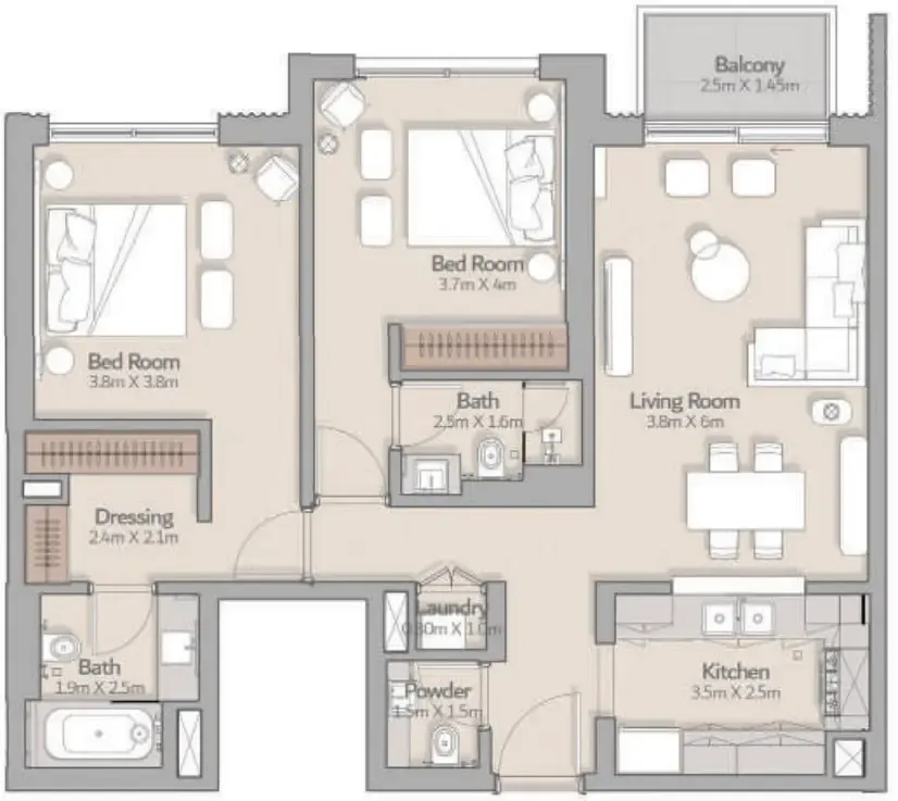 South Square Tower S1 2 bed floor plan, 1,110 sqft