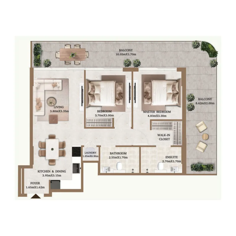 Arthouse Private Residences 2 bed floor plan, 1,178 sqft