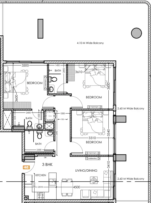 Al Haseen Residences 5 3 bed floor plan, 1,819 sqft