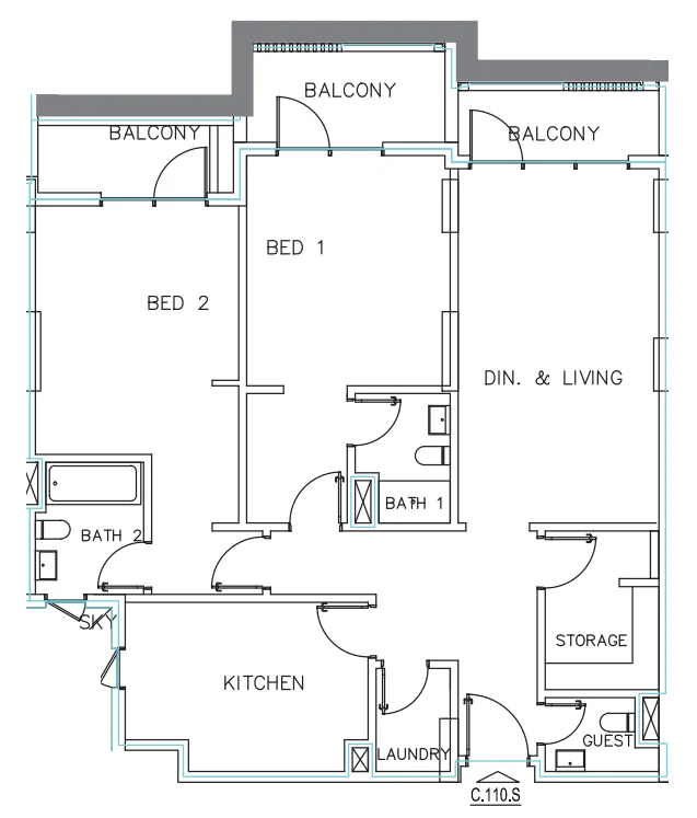 Janayen Avenue 2 bed floor plan, 1,609 sqft