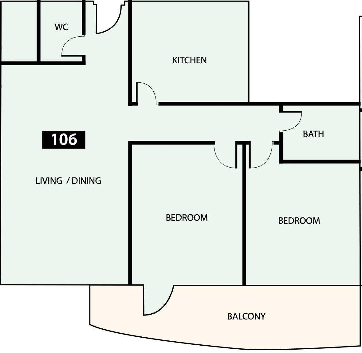 Paradise View 1 2 bed floor plan, 1,159 sqft