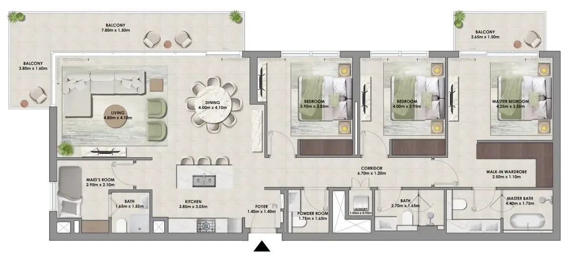 Palace Residences Hillside Towers A & B 3 bed floor plan, 1,882 sqft