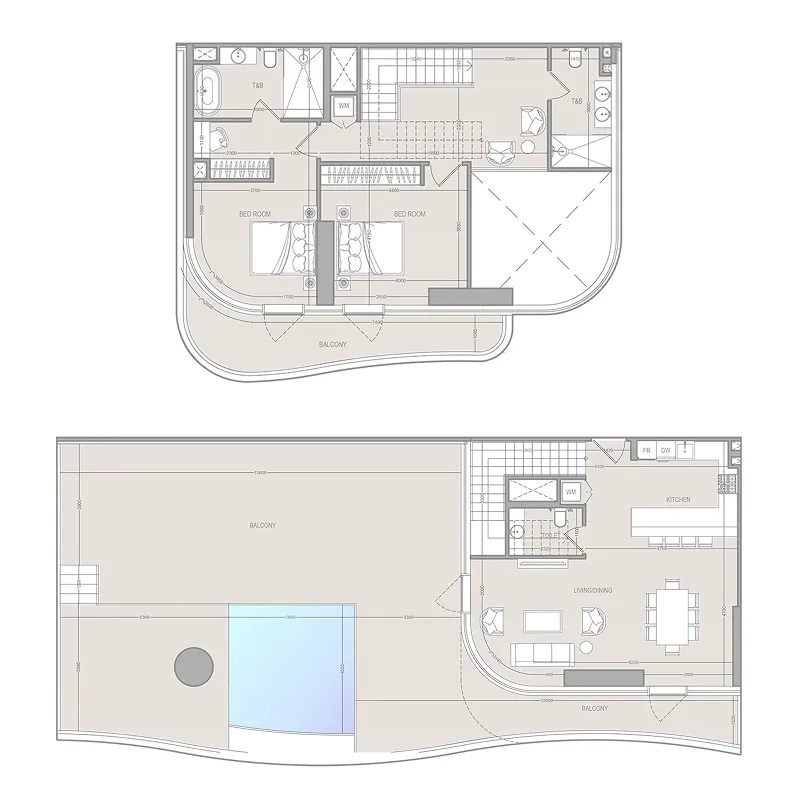 A1LA Residence 2 bed floor plan, 2,936 sqft