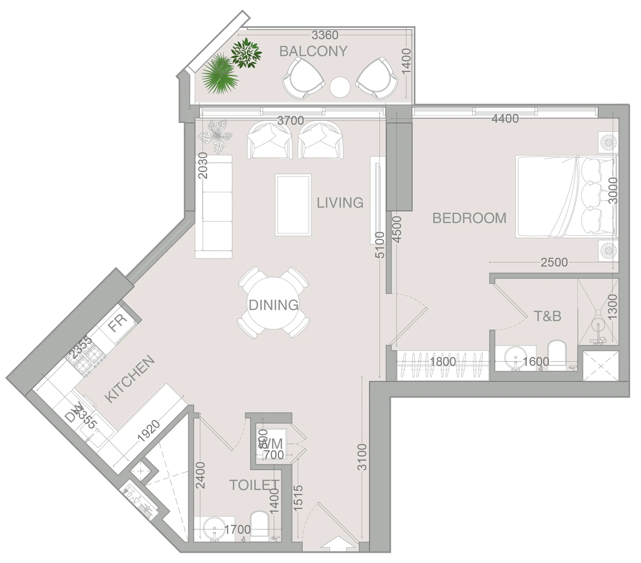 VERDAN1A 4 1 bed floor plan, 763 – 764 sqft