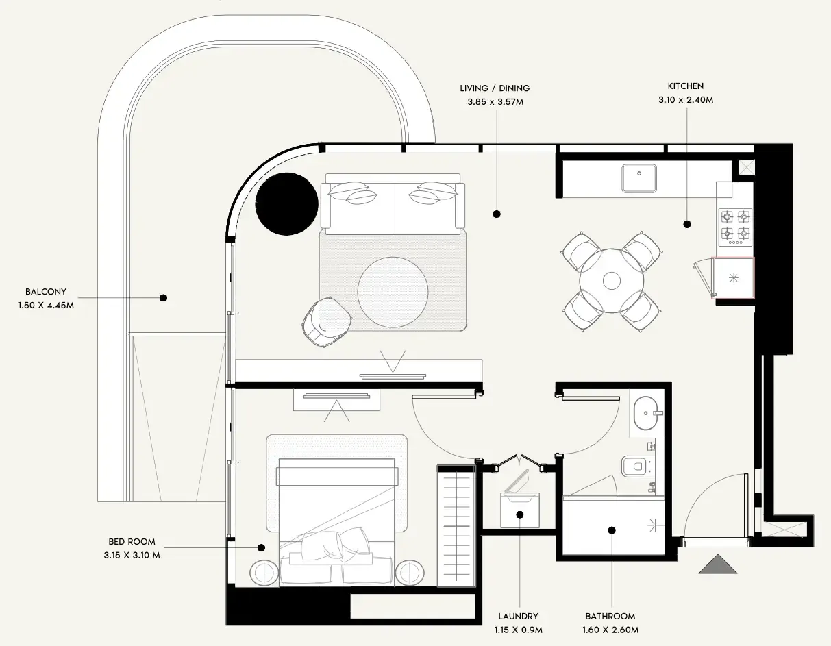 Azizi Milan 1 bed floor plan, 718 sqft