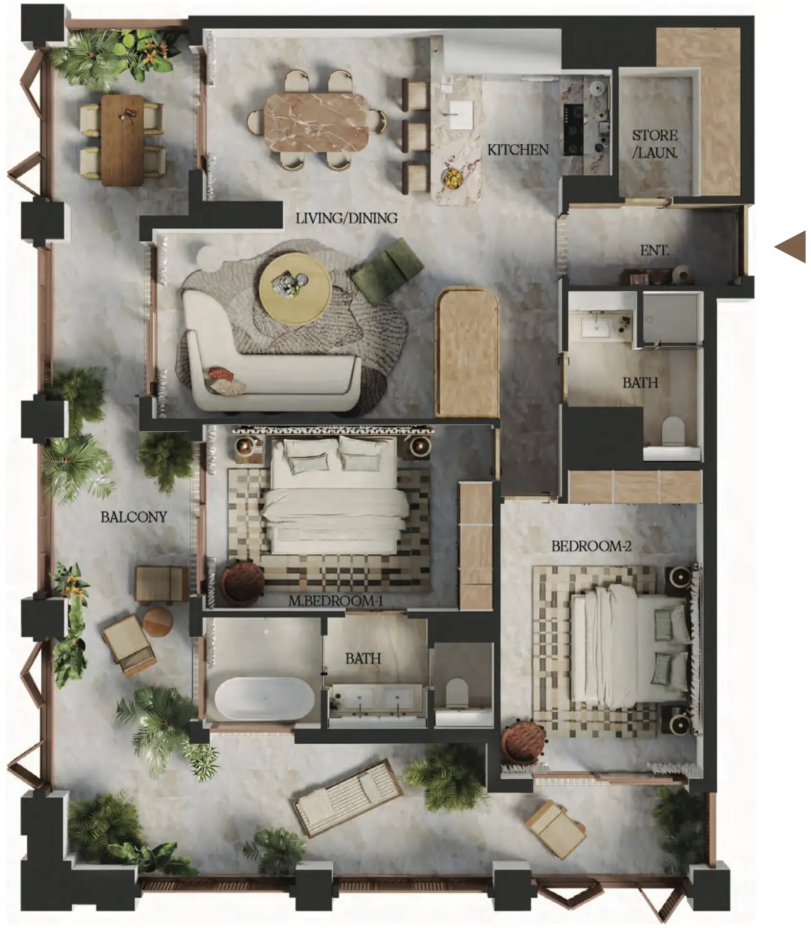 Elire Managed by LUX 2 bed floor plan, 1,551 sqft