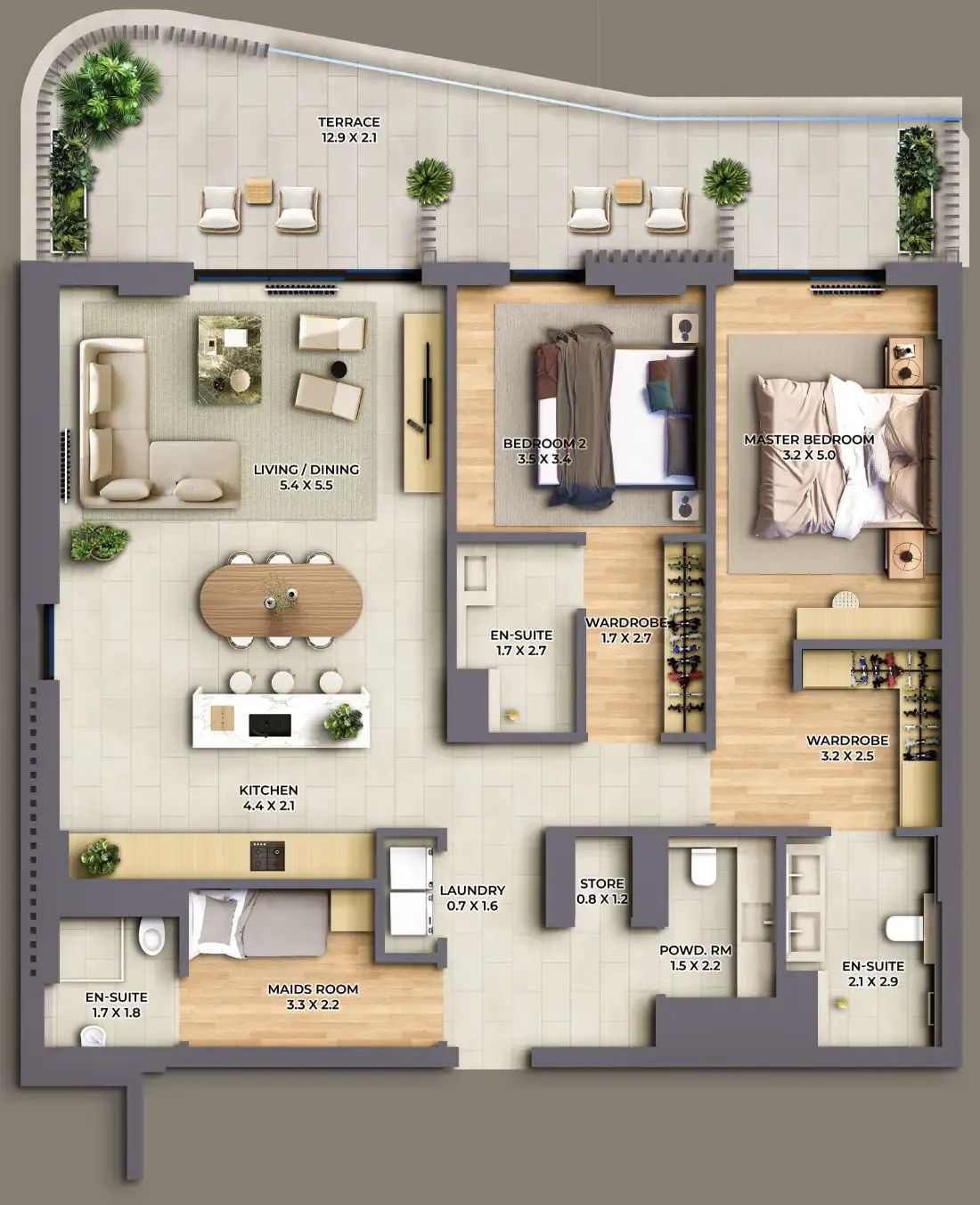 The Cape 2 bed floor plan, 1,974 sqft