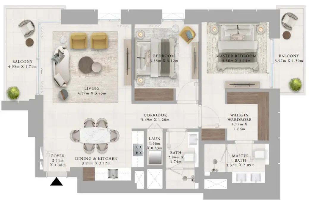 Creek Haven 2 bed floor plan, 1,201 sqft