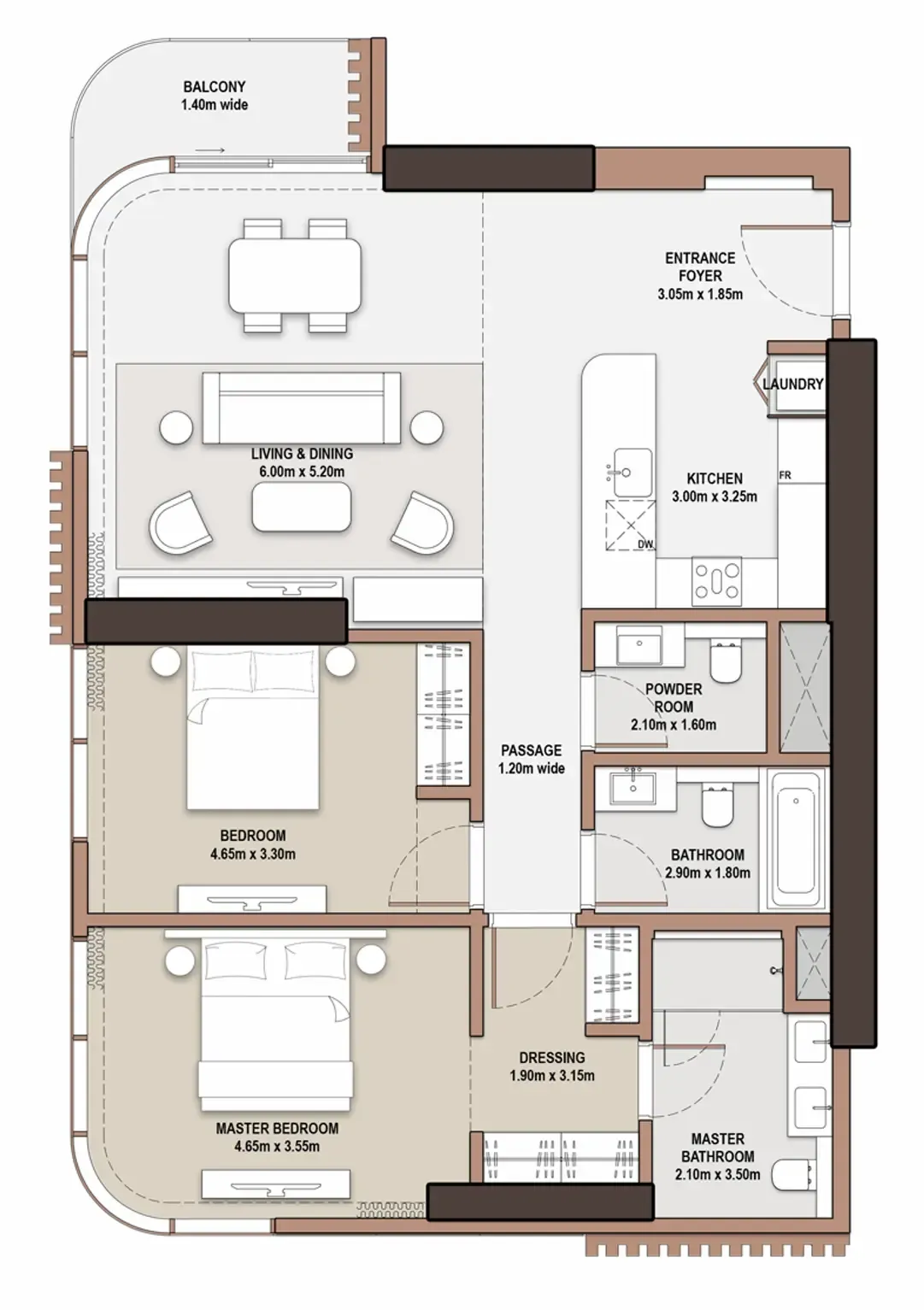 The Edit at d3 2 bed floor plan, 1,331 sqft