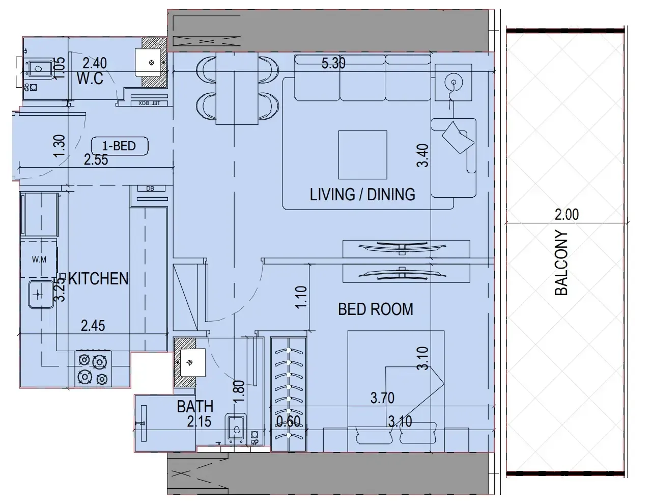 Binghatti Sky Terraces 1 bed floor plan, 757 sqft