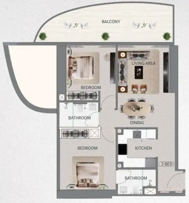 Maybach 6 2 bed floor plan, 980 sqft