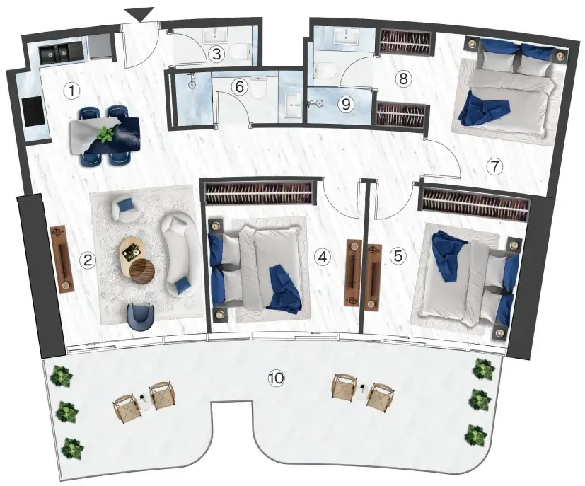 Radisson Blu Hotel & Residences 3 bed floor plan, 1,374 sqft