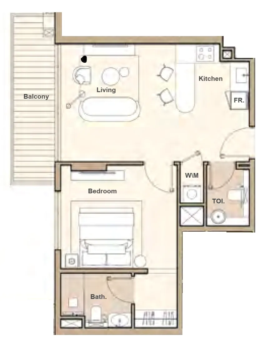 Lume Residences 1 bed floor plan, 685 sqft
