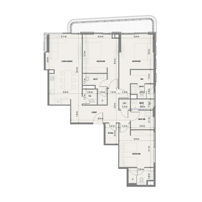 Blue Marina Residence 3 bed floor plan, 1,700 – 1,701 sqft