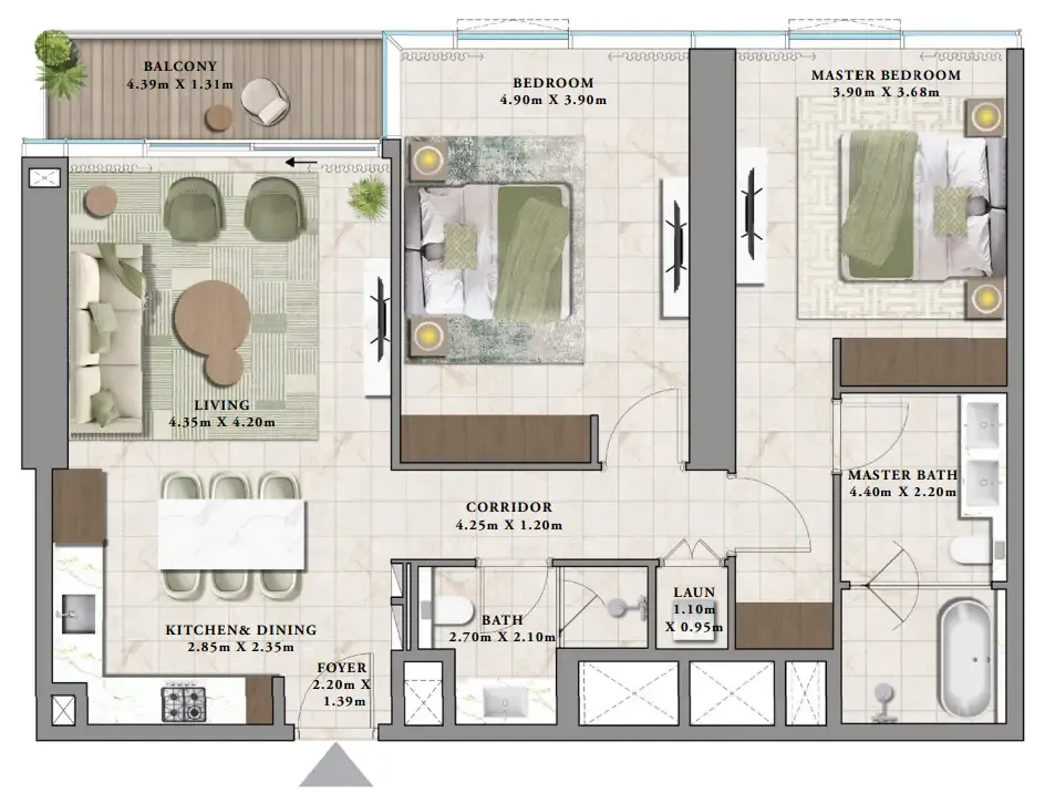 Avarra by Palace 2 bed floor plan, 1,213 sqft