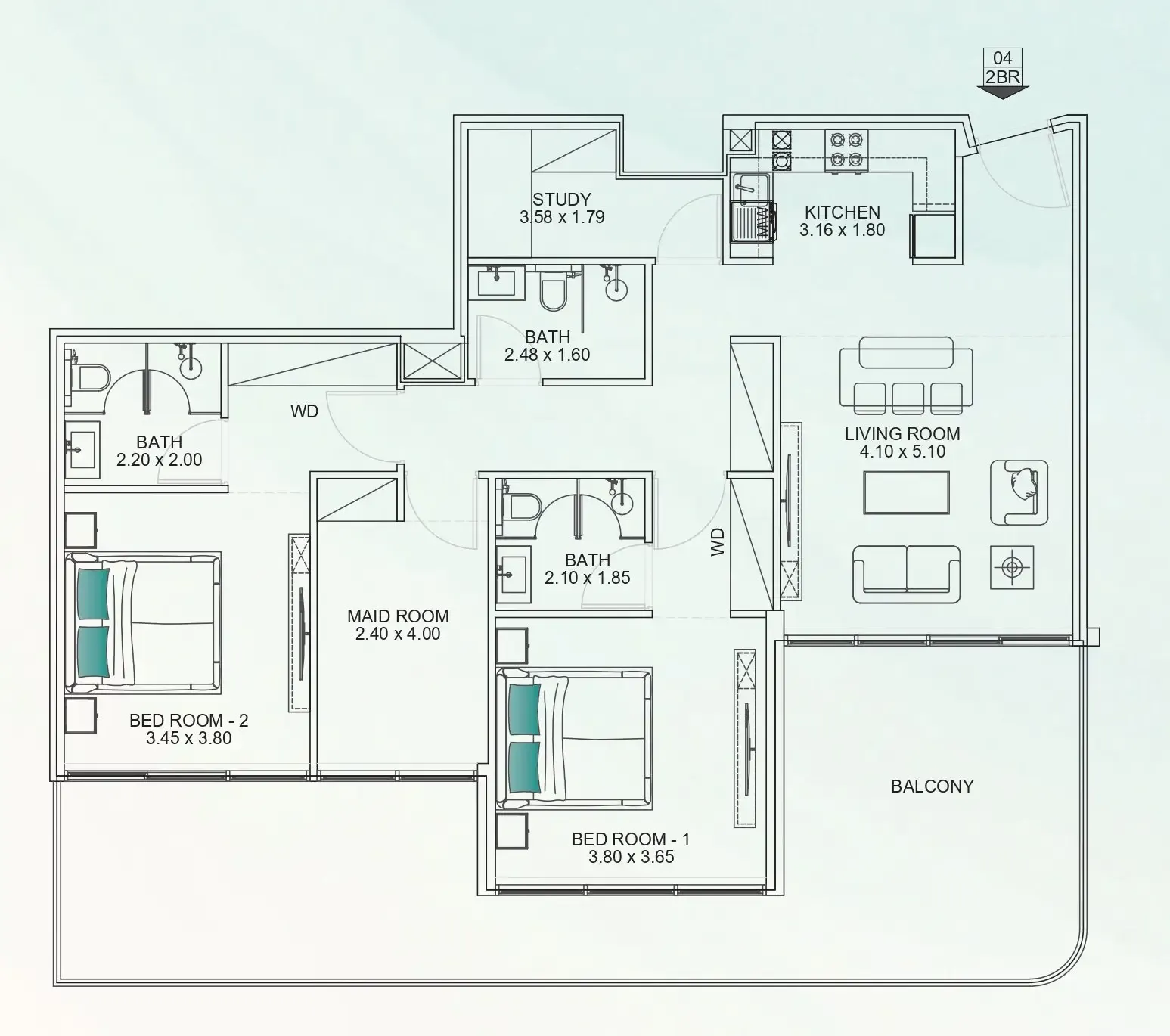 Floarea Breeze 2 bed floor plan, 1,670 sqft