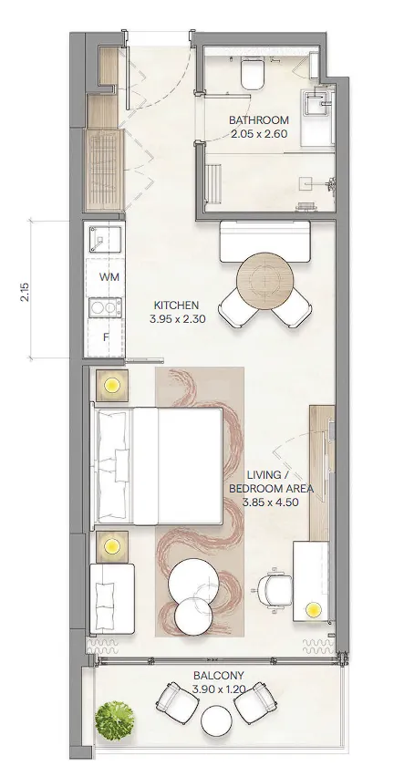 Bloom Arjaan by Rotana  Studio floor plan, 478 – 480 sqft