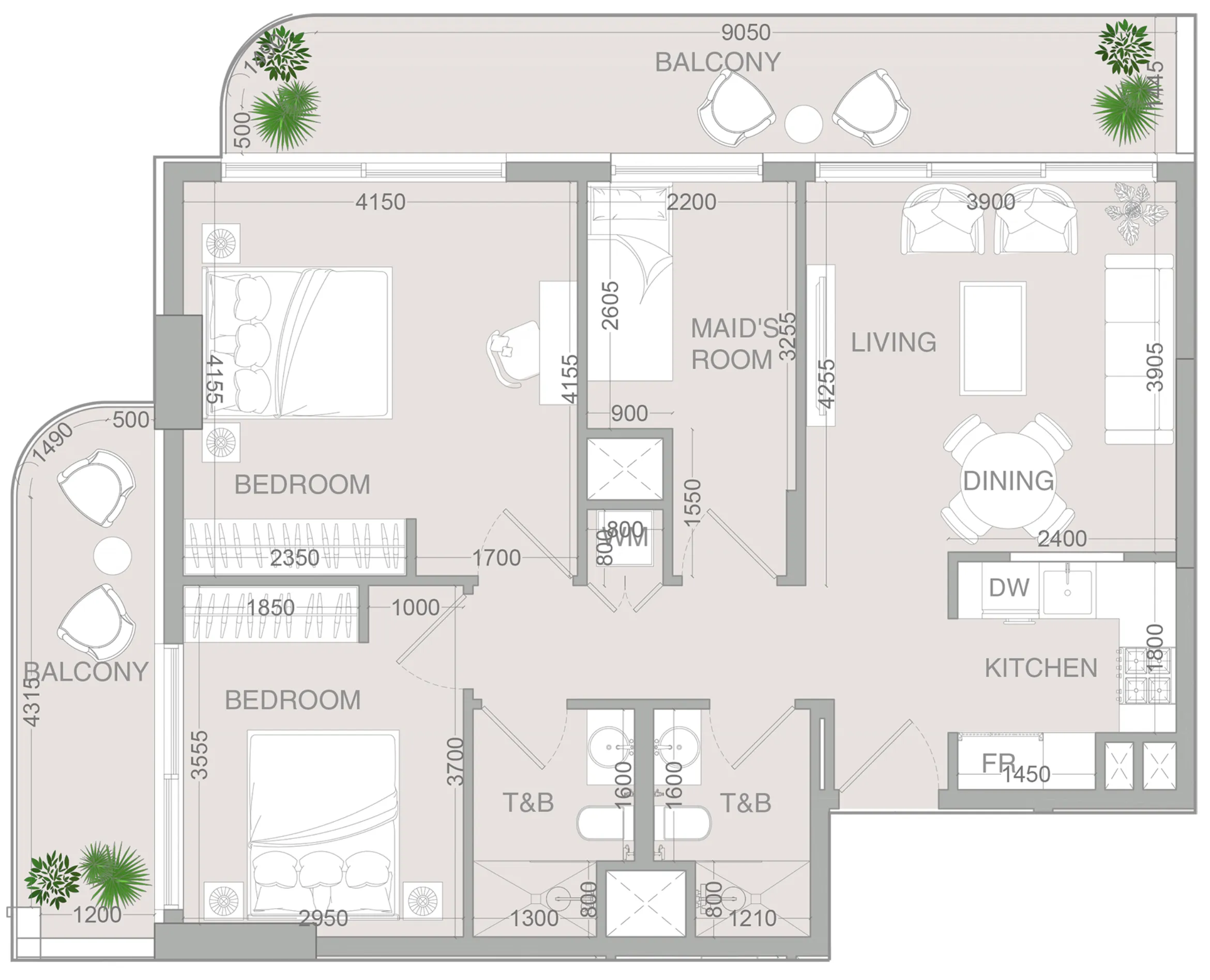 VERDAN1A 4 2 bed floor plan, 1,165 sqft