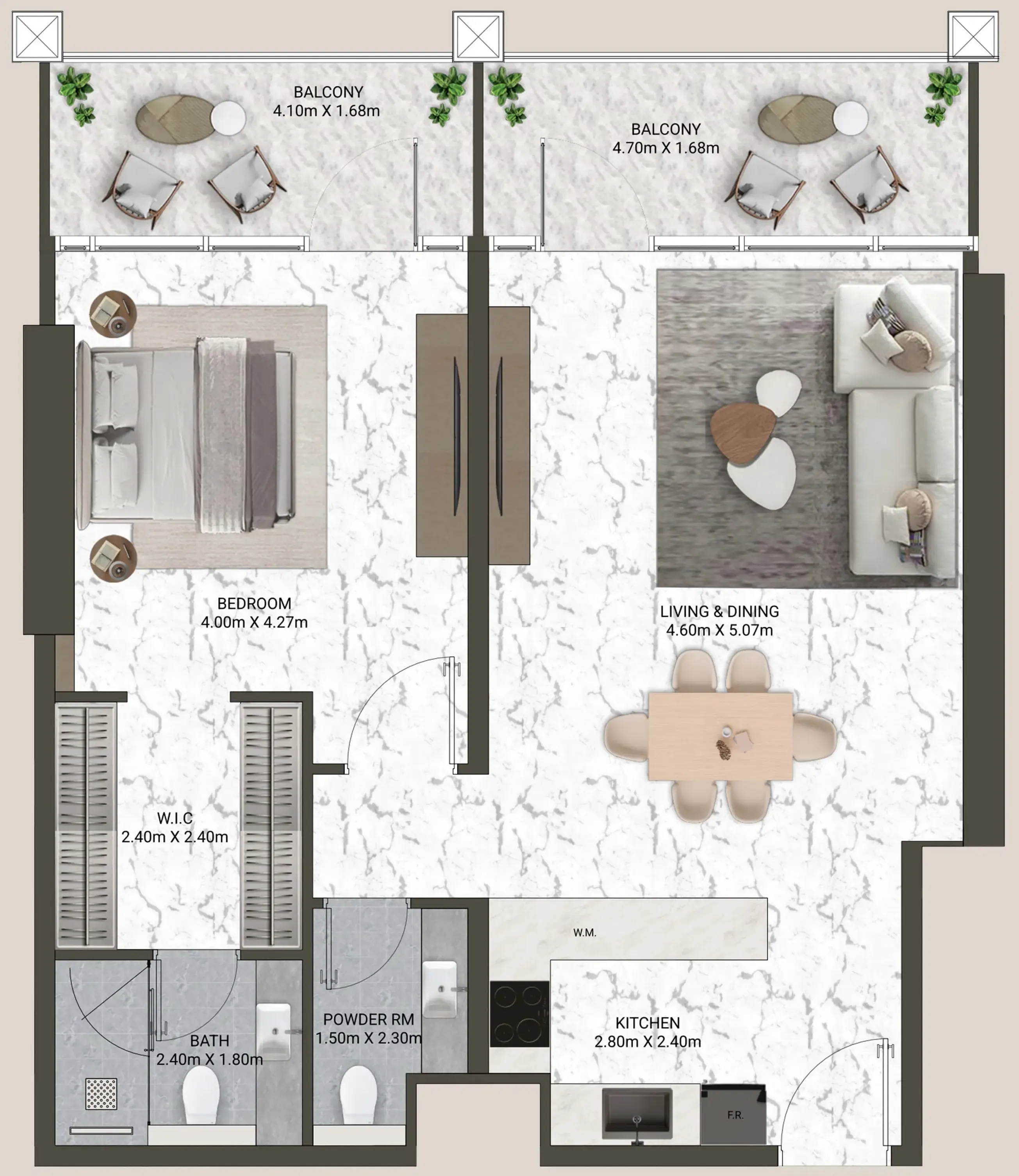 V-Suites 1 bed floor plan, 1,008 sqft