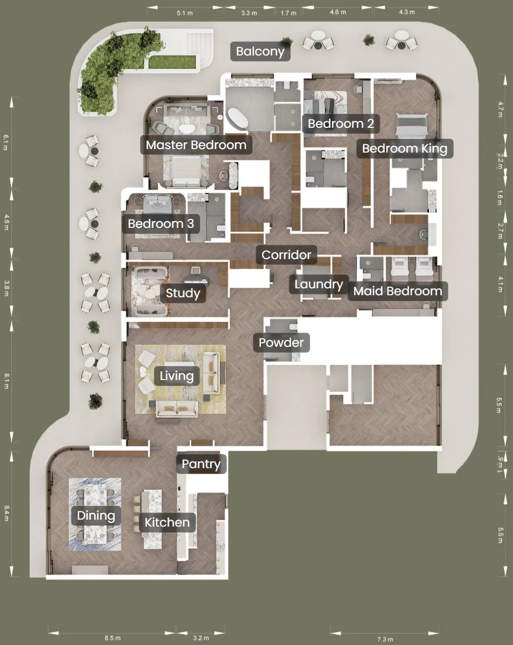 Waldorf Astoria Residences Yas 4 bed floor plan, 8,002 sqft
