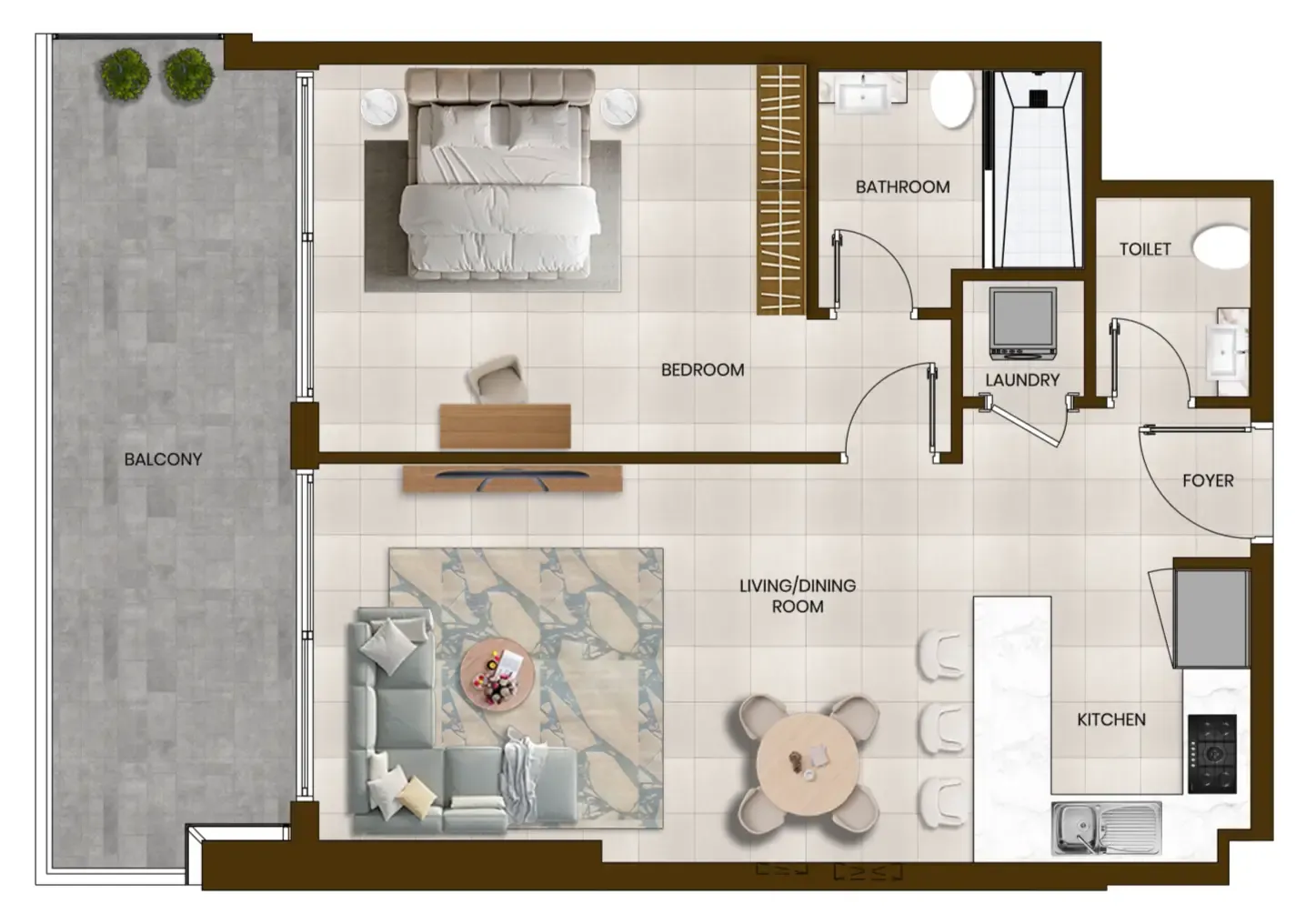 Butterfly Towers 1 bed floor plan, 853 sqft