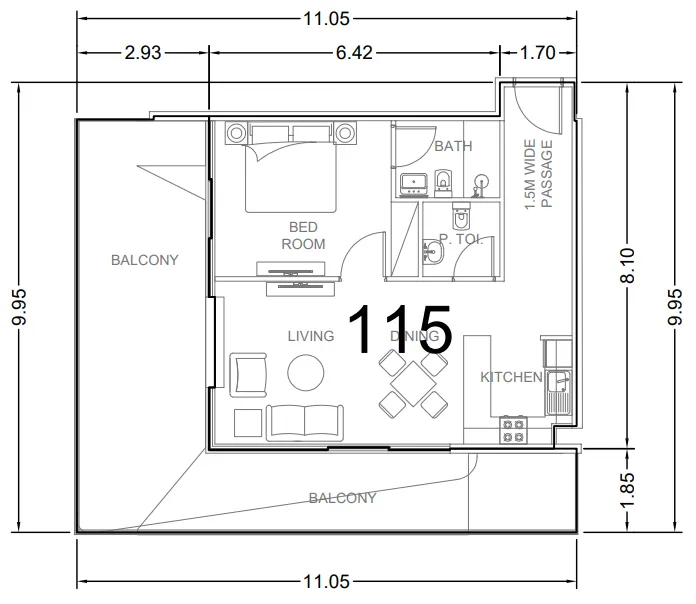 AG Aum 1 bed floor plan, 1,103 sqft
