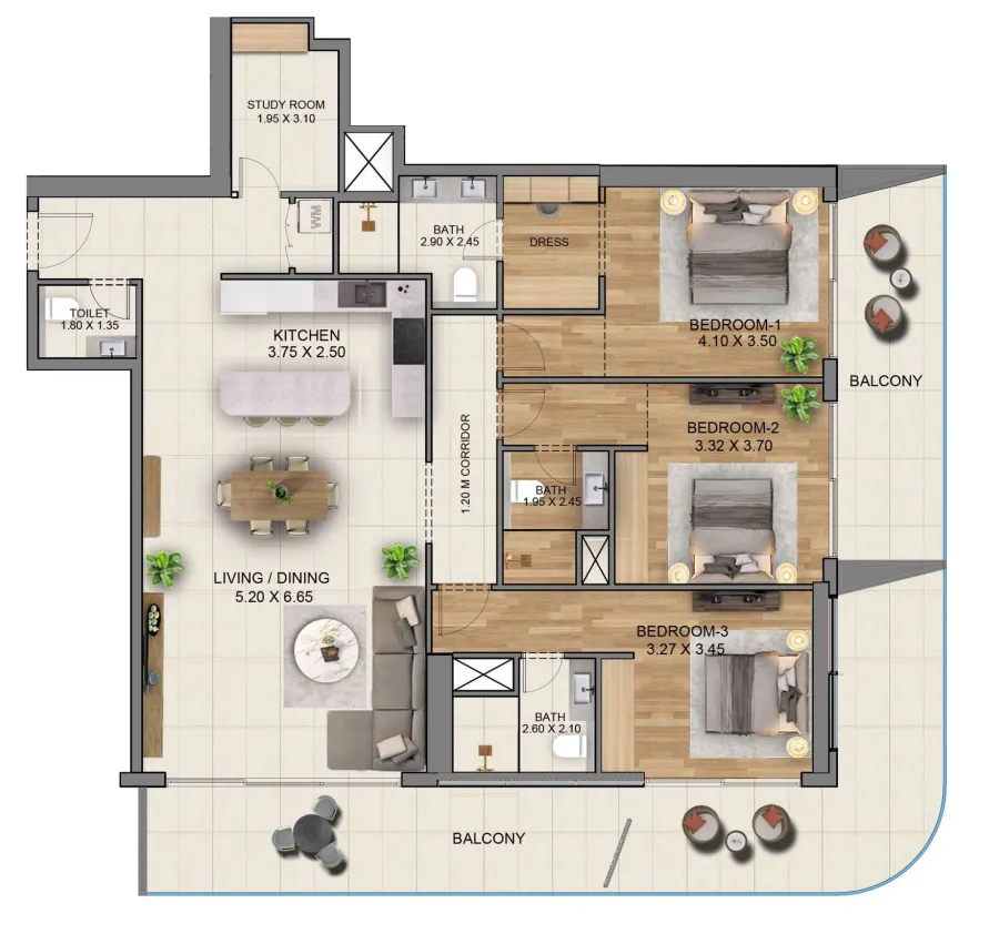 Sky Hills Residence 3 3 bed floor plan, 2,195 sqft