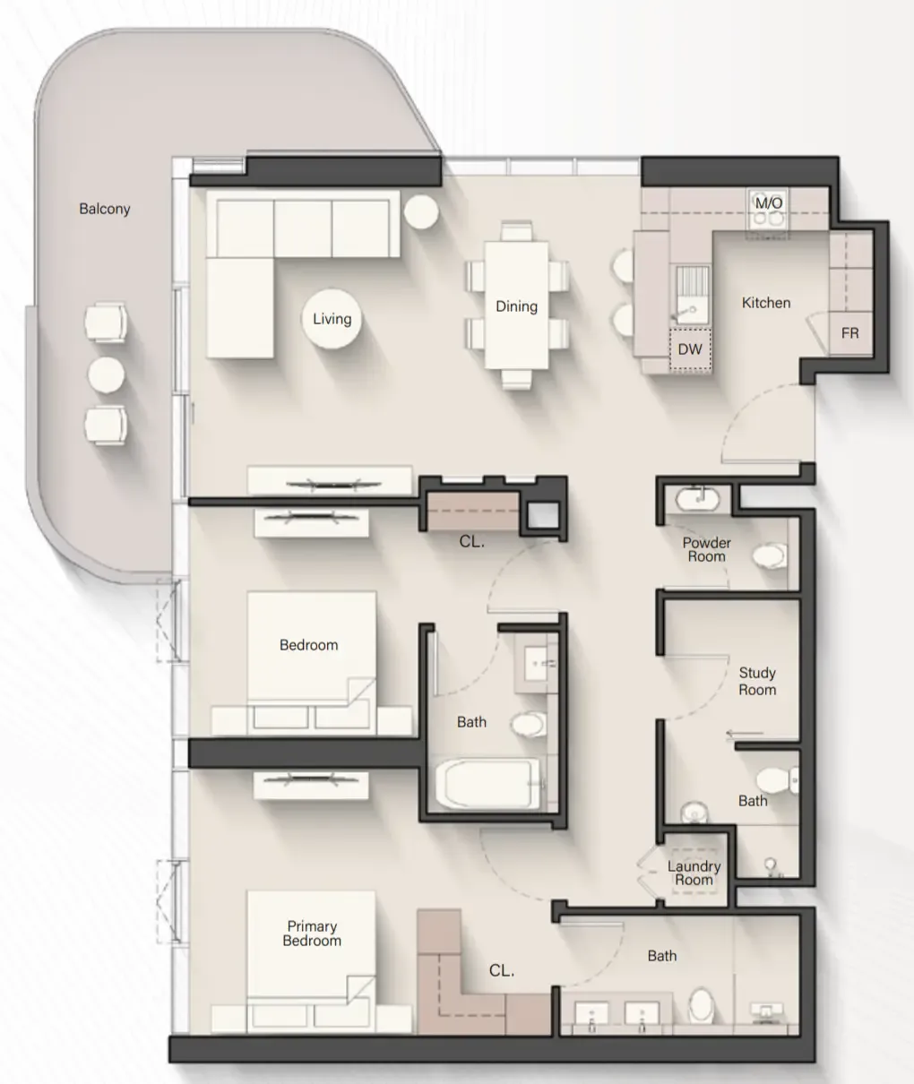 Portside Square 2 bed floor plan, 1,533 sqft
