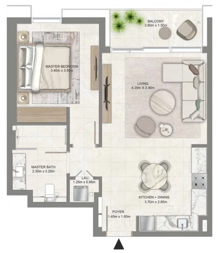 Creek Waters 1 bed floor plan, 757 sqft