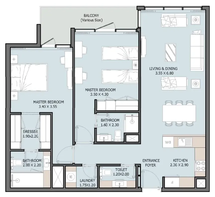 Verdana VIII 2 bed floor plan, 1,129 – 2,012 sqft