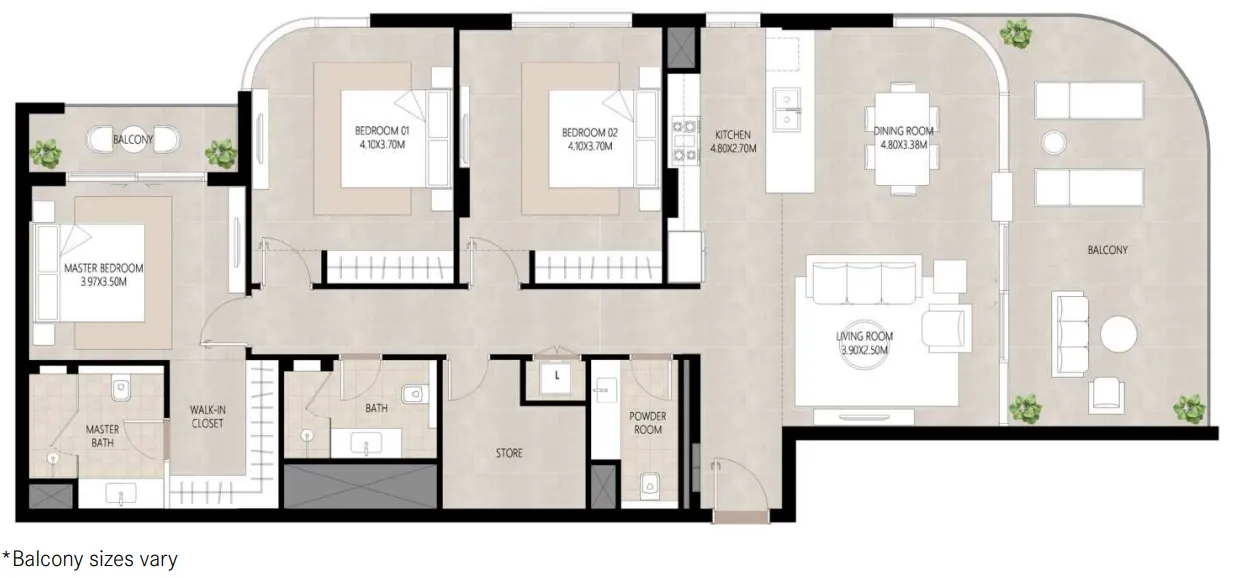 Berkshire Park 3 bed floor plan, 1,473 – 1,861 sqft