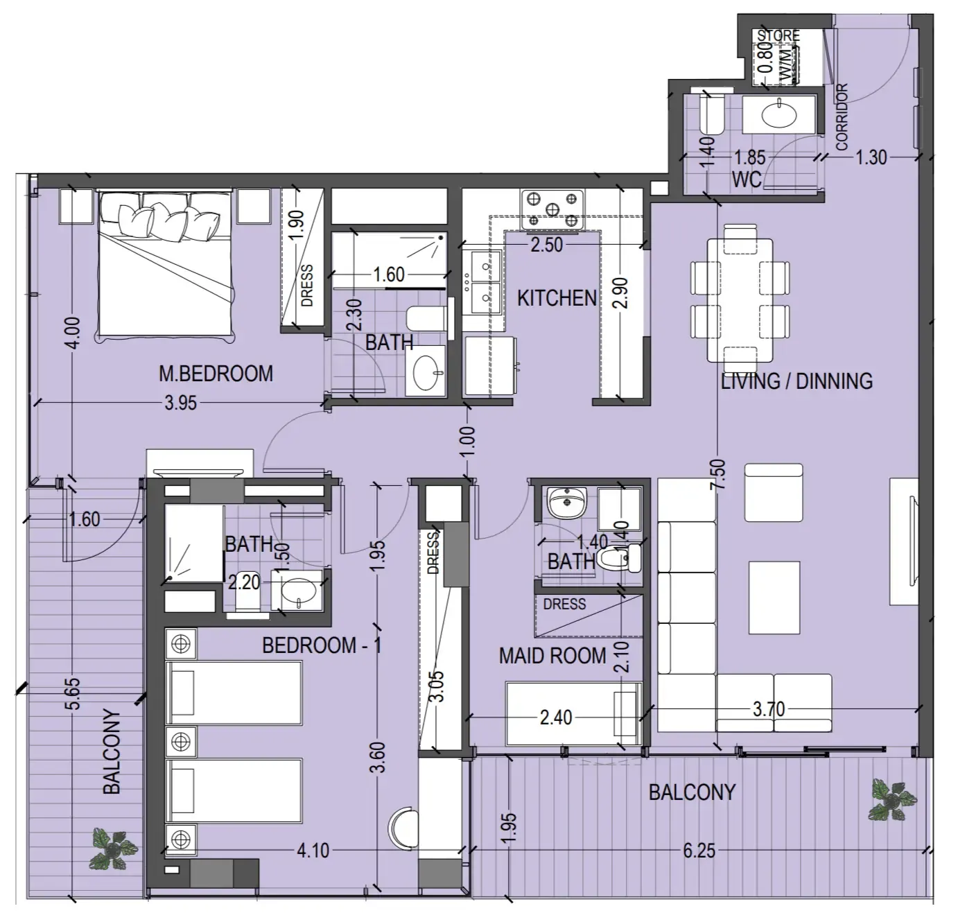 Celia Gardens 2 bed floor plan, 1,369 sqft