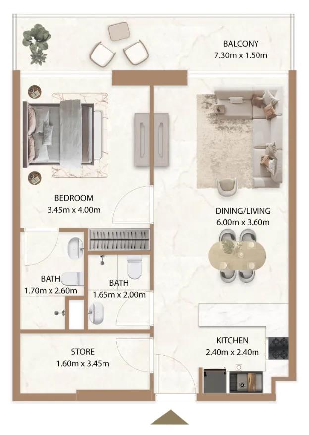 Veda by AUM Development 1 bed floor plan, 795 sqft
