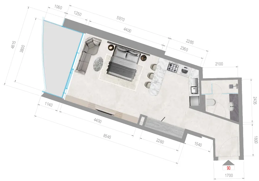 Orchid Towers Phase 1 Studio floor plan, 513 sqft