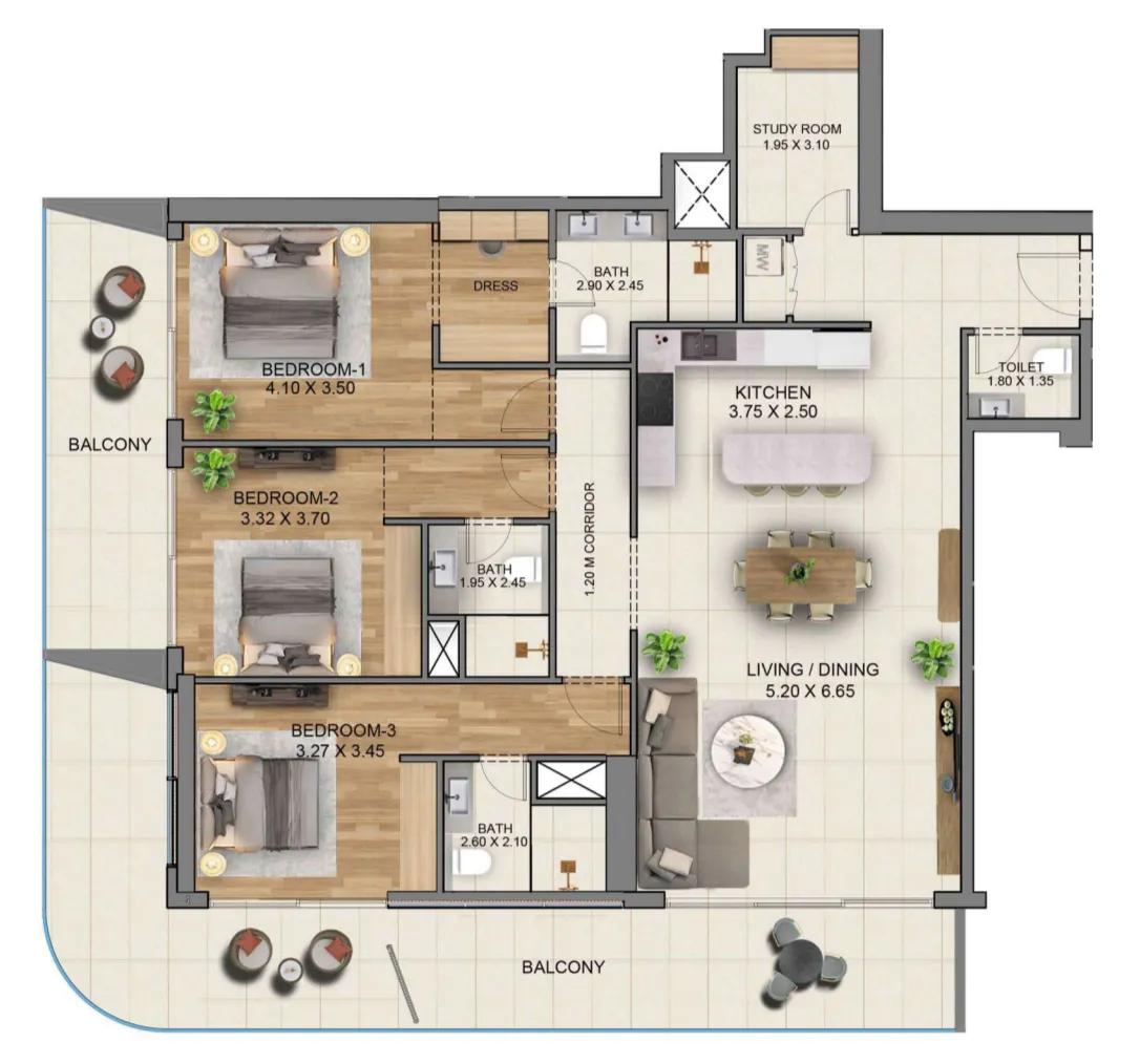 Sky Hills Residence 3 3 bed floor plan, 2,195 sqft