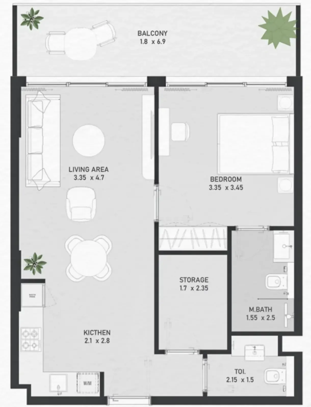 Ayami Residence 1 bed floor plan, 732 – 733 sqft