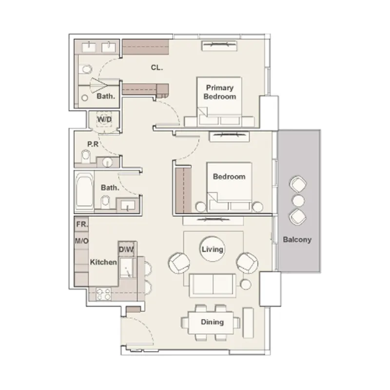 The Highgrove 2 bed floor plan, 1,185 sqft