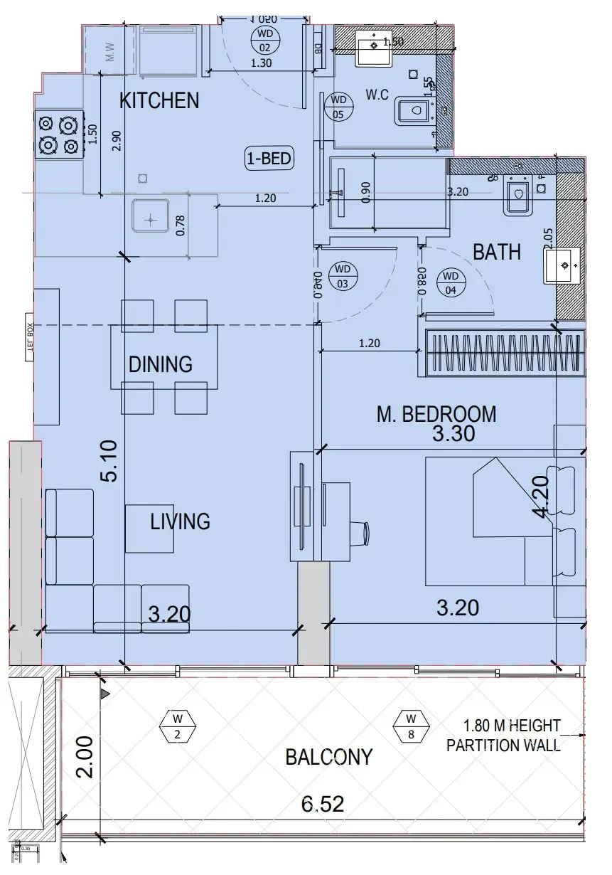 Binghatti Amberhall 1 bed floor plan, 738 sqft