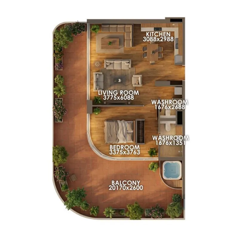Zenith D1 1 bed floor plan, 1,518 sqft