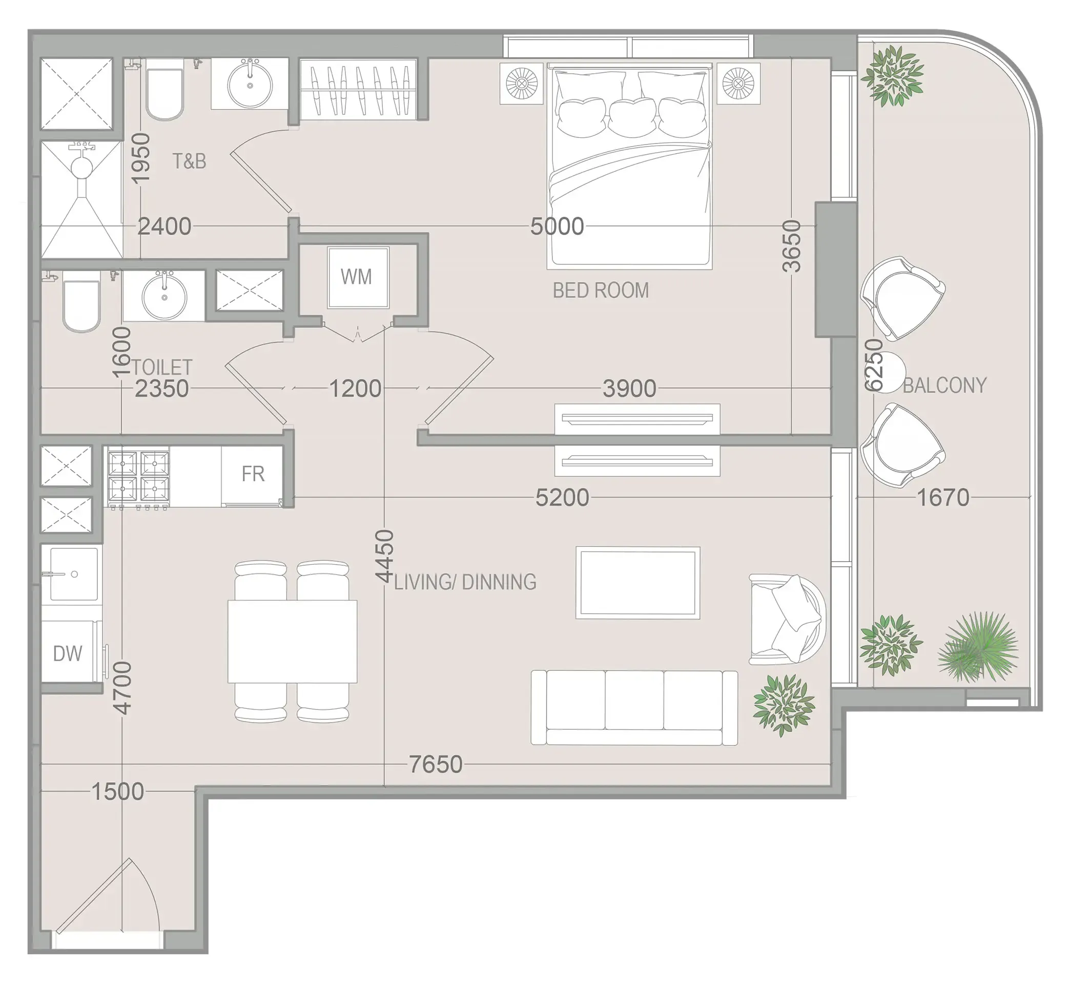 VERDAN1A 5 1 bed floor plan, 746 sqft