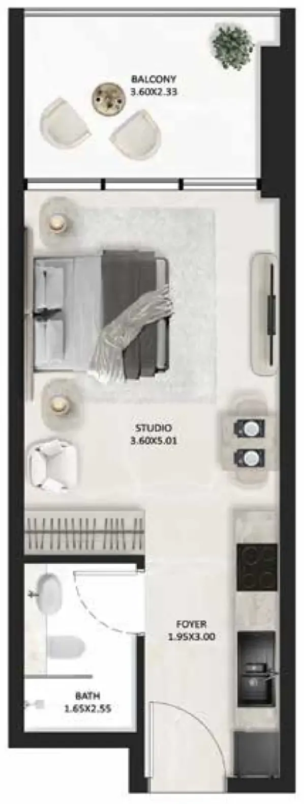 SquareX One Studio floor plan, 368 – 375 sqft